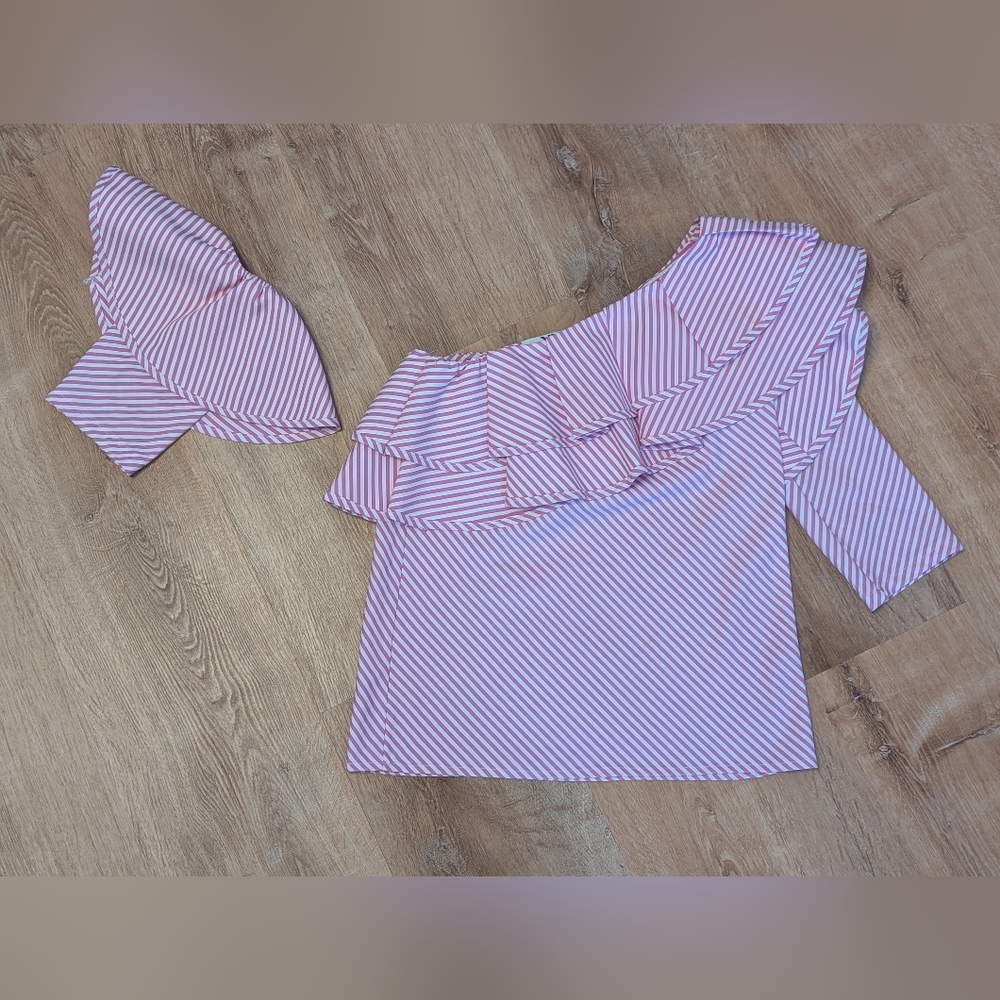 Kiki Kouture Striped Off The Shoulder Ruffle Top